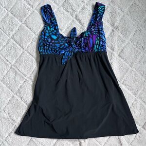 St John's Bay | Black and Blue Multi Dot "Secretly Slender" Swim Dress | Size 16